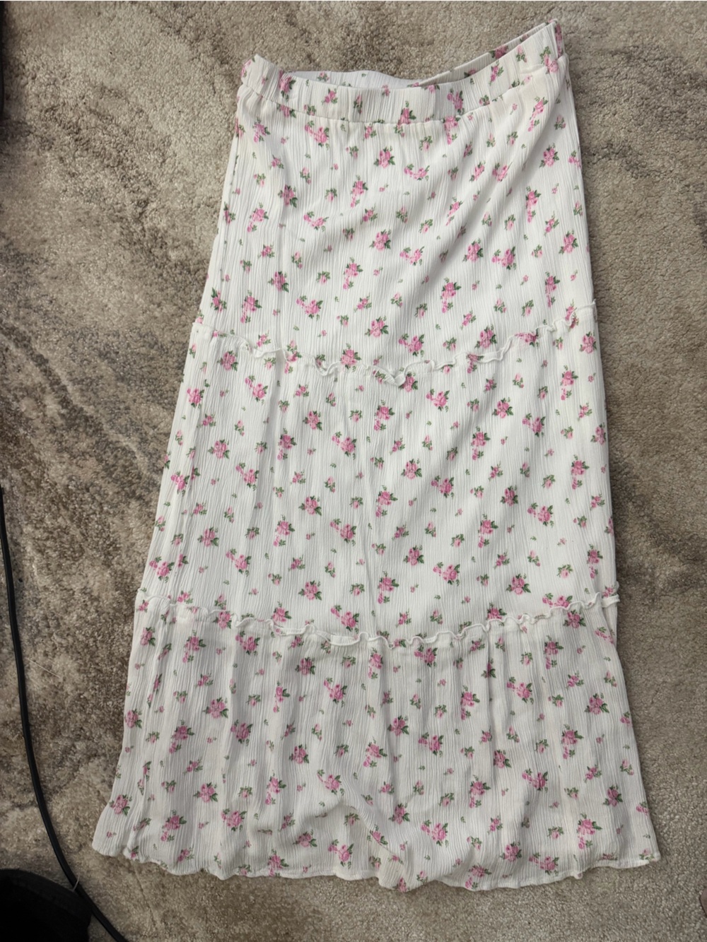 White Floral Smocked Skirt with Pink Roses